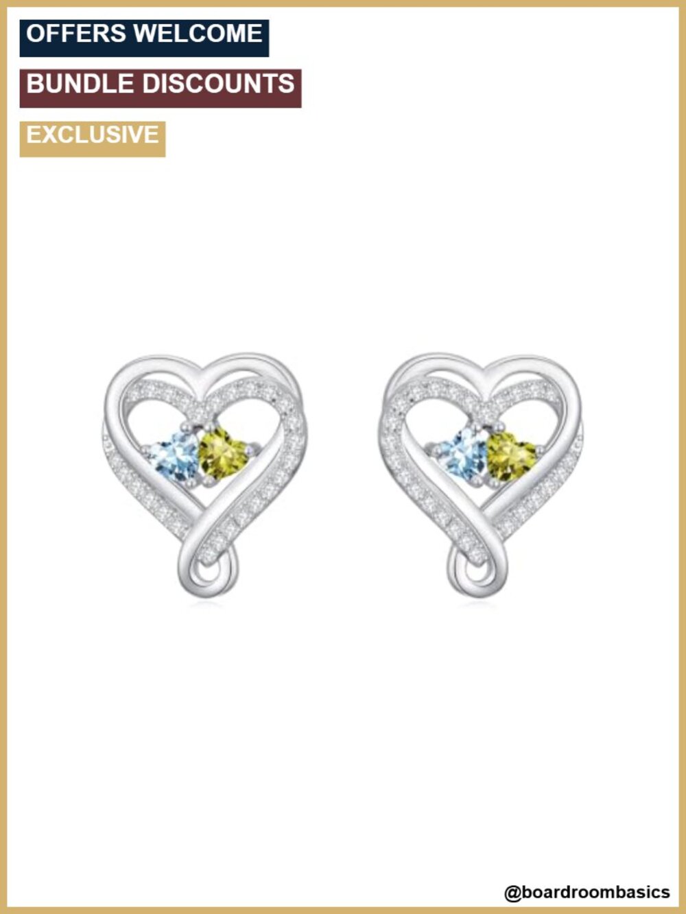 Double Birthstone Stud Earrings 18k White Gold Plated Gift for Women